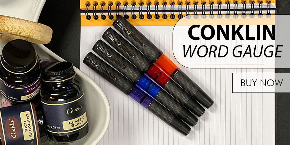 Conklin Carbon Fiber Stealth Word Gauge Fountain Pens