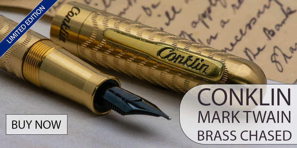 Conklin Mark Twain Crescent Collection Brass Chased Fountain Pens