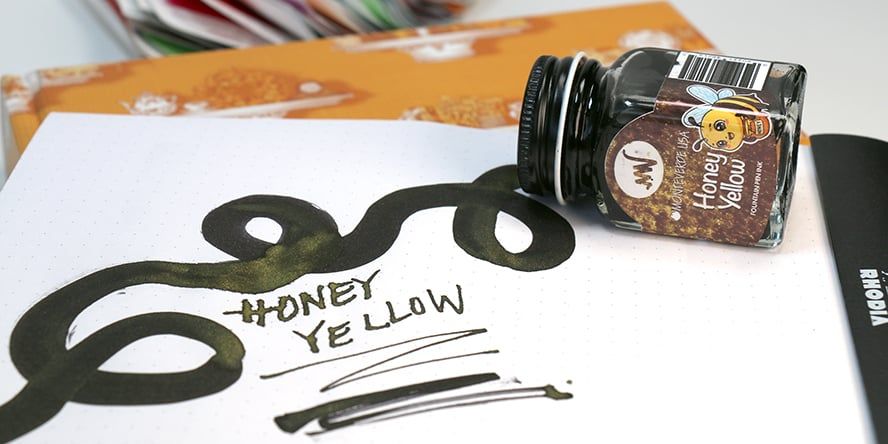 Monteverde Bottled Ink(30ml) Fountain Pen Ink monteverde_honey_yellow_30ml_ink_swatch_and_writing_sample_in_notebook