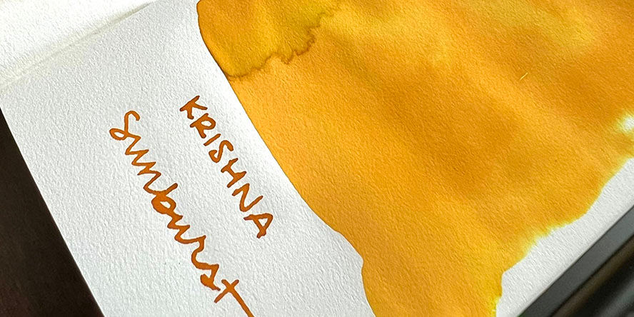 Krishna Super Rich (20ml) Fountain Pen Ink krishna_sunburst_ink_swatch_and_writing_sample