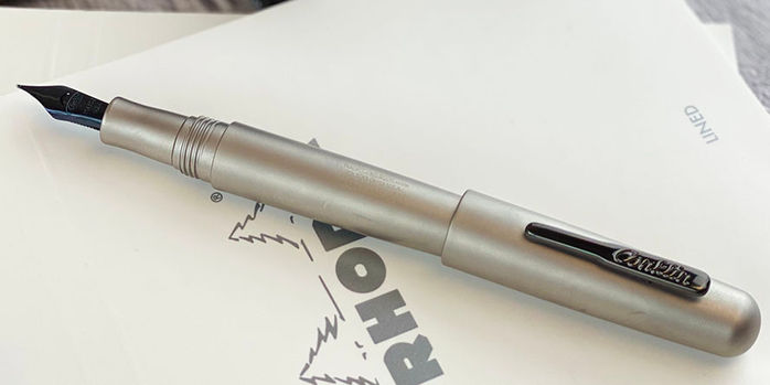 conklin_exclusive_all_american_brushed_titanium_fountain_pen_posted