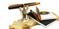 maiora_vesuvio_fountain_pen_more_orangey_with_skelton_pen_holder