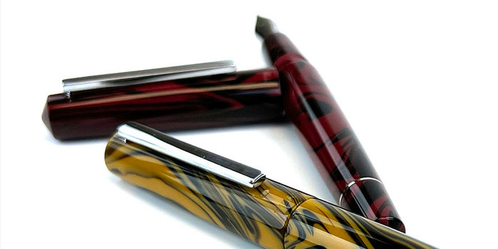 tibaldi_infrangibile_all_chrome_yellow_and_all_mauve_red_fountain_pens_two_new_colors