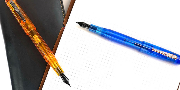 conklin_all_american_demo_special_edition_orange_and_blue_fountain_pens_posted