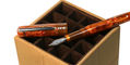 benu_talisman_sandalwood_fountain_pen_uncapped_on_pen_cube