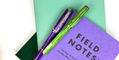 esterbrook_jr_pocket_paradise_fountain_pens_purple_passion_and_key_lime_capped_on_field_notes_gaming_journals