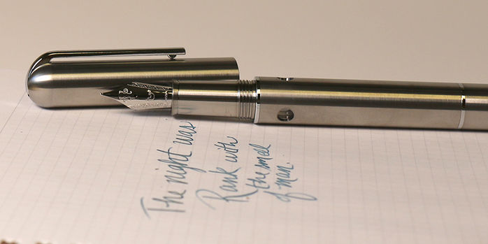 nahvalur_365_series_limited_edition_fountain_pen_plongeur_uncapped_in_notebook