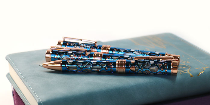 conklin_endura_deco_crest_demo_blue_rose_gold_ballpoint_pen