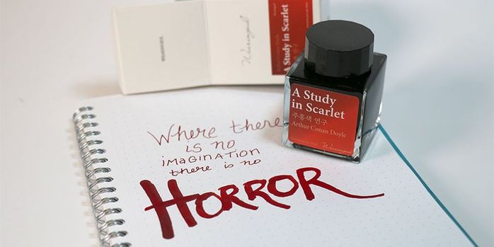 wearingeul_world_literature_30ml_a_study_in_scartlet_ink_swatch_and_writing_sample