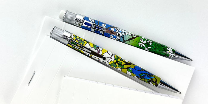 retro_51_met_rollerball_&_mechanical_pencils_louis_c_tiffany_favrile_parrots_and_dogwood_notebooks