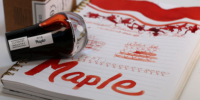 dominant_industry_standard_series_maple_ink_swatch_and_writing_sample_and_ink_bottle