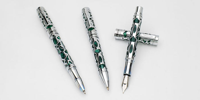 conklin_endura_deco_crest_green_rollerball_set