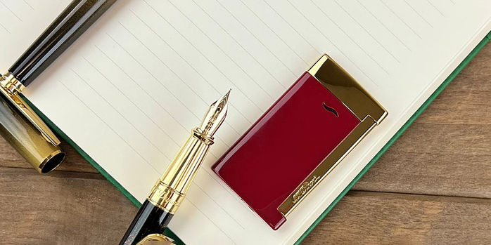 st_dupont_slim_7_red_gold_lighter_with_st_dupont_fountain_pen