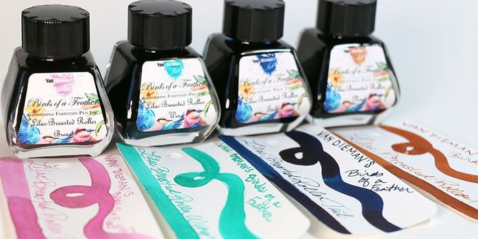 van_diemans_birds_of_a_feather_lilac_breasted_roller_inks_swatches
