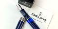 delta_lapis_blue_celluloid_limited_edition_188_fountain_pens_uncapped_by_brochure