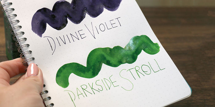 ferris_wheel_press_fanciful_events_calligraphy_inks_parkside_stroll_and_divine_violet_ink_swatches
