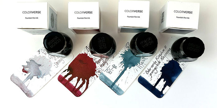 colorverse_kingdom_ii_fountain_pen_inks_with_swatches_above