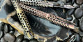 pineider_la_grande_bellezza_honeycomb_fountain_pens_aged_bronze_silver_and_rose_gold_with_black_trims_silver_uncapped