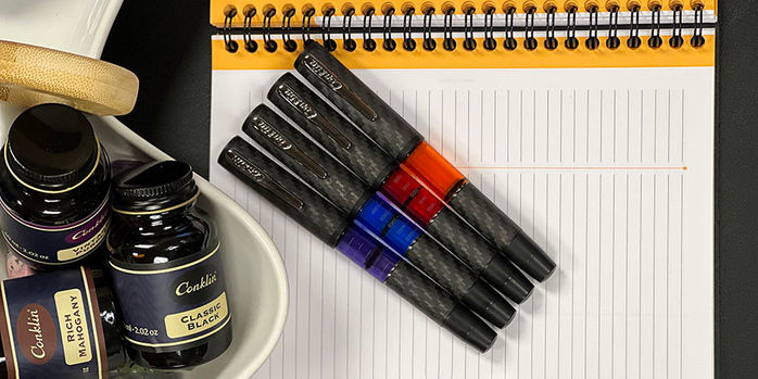 conklin_carbon_fiber_word_gauge_fountain_pens_capped