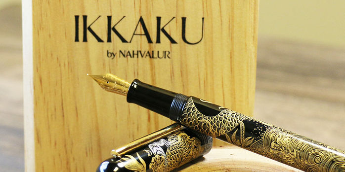 IKKAKU_by_nahvalur_pan_long_coiling_dragon_fountain_pen_uncapped_with_pen_box