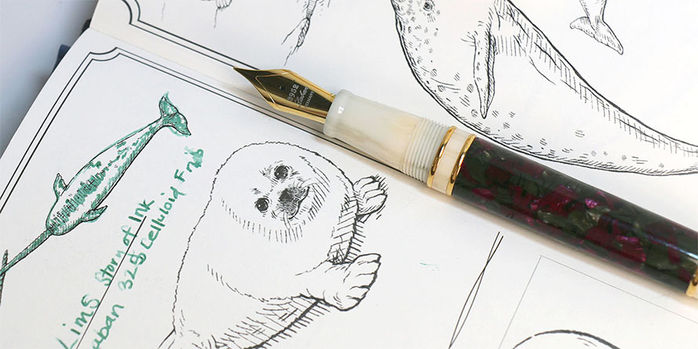 laban_325_damask_celluloid_fountain_pen_fine_nib_writing_sample