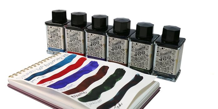 diamine_160th_anniversary_inks_swatches_and_bottles