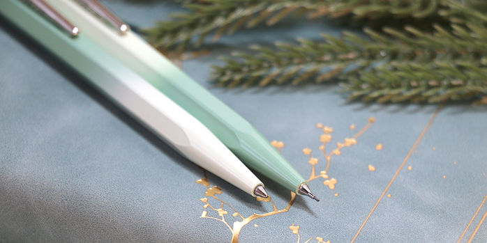 caran_dache_misty_forest_mechanical_pencil_ballpoint_set_up_close