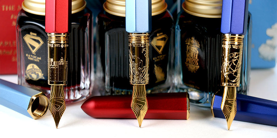 Ferris Wheel Press Superman Collection Marquise Fountain Pens ferris_wheel_press_superman_collection_marquis_fountain_pens_and_inks_closeup
