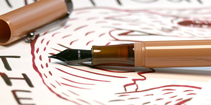 opus_88_demo_pvd_mocha_mousse_fountain_pen_nib_up_close