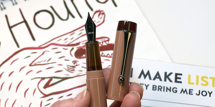 opus_88_demo_pvd_mocha_mousse_fountain_pen_uncapped_in_hand