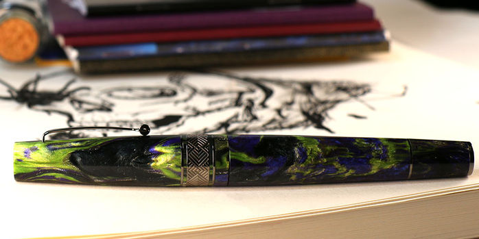 leonardo_x_wearingeul_frankenstein_fountain_pen_and_ink_box_set_capped_on_skull_sketch