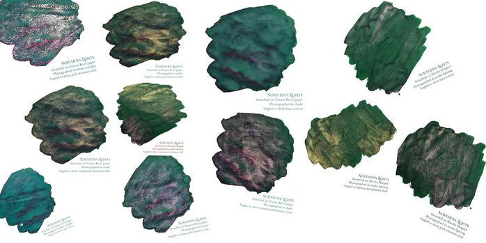 van_diemans_arctic_northern_lights_ink_swatches_on_different_papers