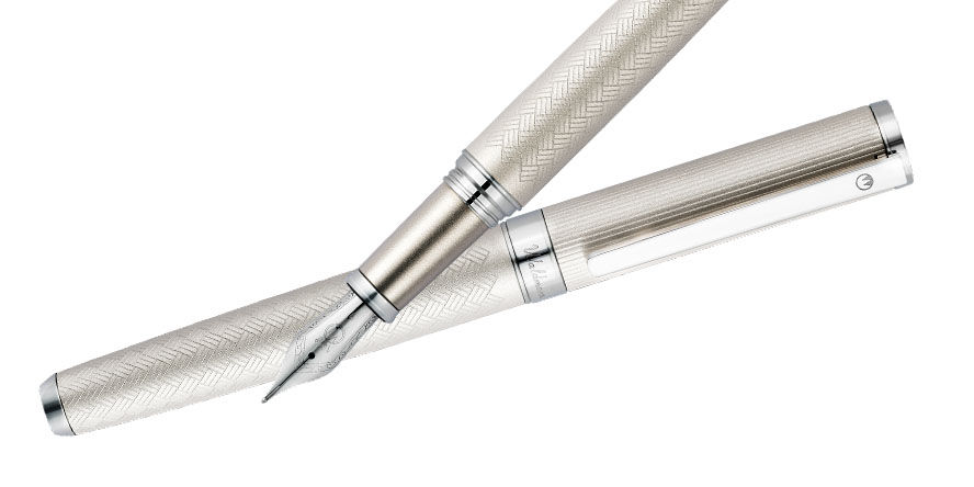 Waldmann Nova Fountain Pens waldmann_nova_linen_guilloche_stainless_steel_nib_fountain_pens