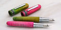 conklin_1898_stablized_wood_fountain_pens_green_and_pink_set_uncapped