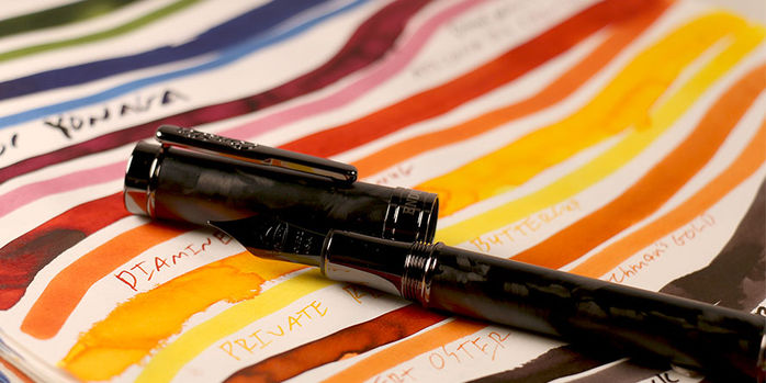 conklin_endura_forged_carbon_fiber_fountain_pens_on_ink_swatches