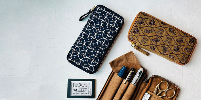 kyokuhaku_belief_and_memories_collection_3_pen_zipper_pen_cases_camel_and_deep_blue