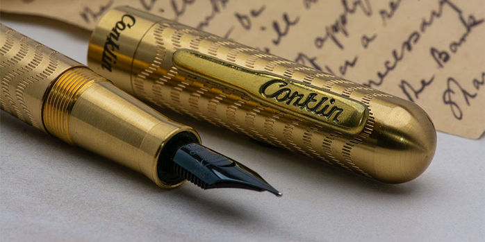 conklin_mark_twain_brass_chased_fountain_pens_clip