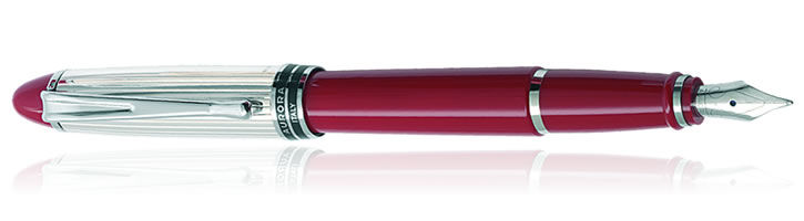 Red / Sterling Silver Cap Aurora Ipsilon Sterling Collection Fountain Pens