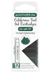 California Teal Monteverde International Standard Size Cartridge(12pk) Fountain Pen Ink