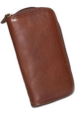 Brown Aston Leather Zipper Two Pen Carrying Cases