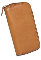 Tan Aston Leather Zipper Two Pen Carrying Cases
