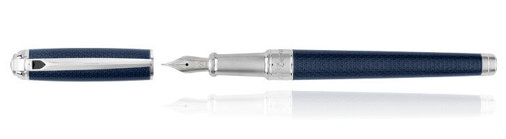 Blue Guilloche / Palladium S.T. Dupont Line D Medium  Fountain Pens