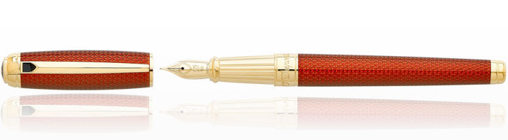 Amber S.T. Dupont Line D Firehead Guilloche Fountain Pens