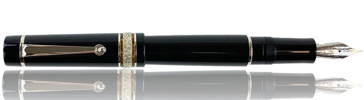 Oronero (Mirror Black, Orange Rings/Palladium) Maiora Mytho Fountain Pens