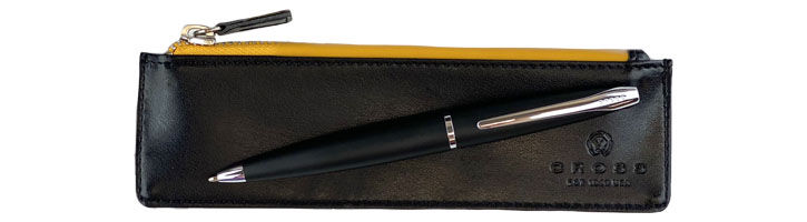 Basalt Black pen / Black-Yellow pouch Cross Classic Pen Pouch & ATX Ballpoint Pens