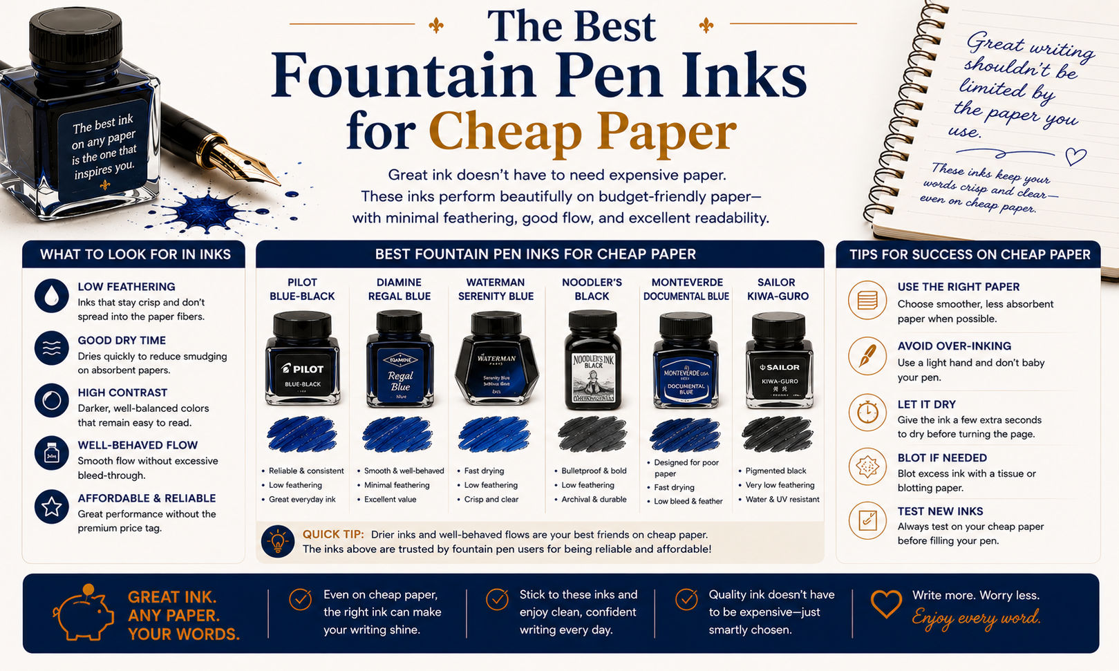 Best Fountain Pen Inks for Cheap Paper image