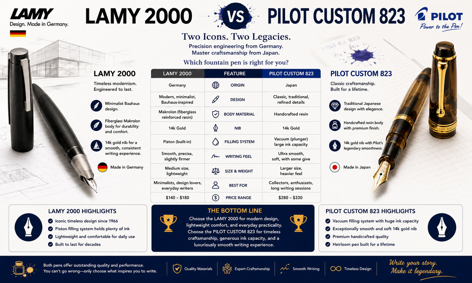 Lamy 2000 vs Pilot Custom 823: Which Premium Fountain Pen Is Better? image