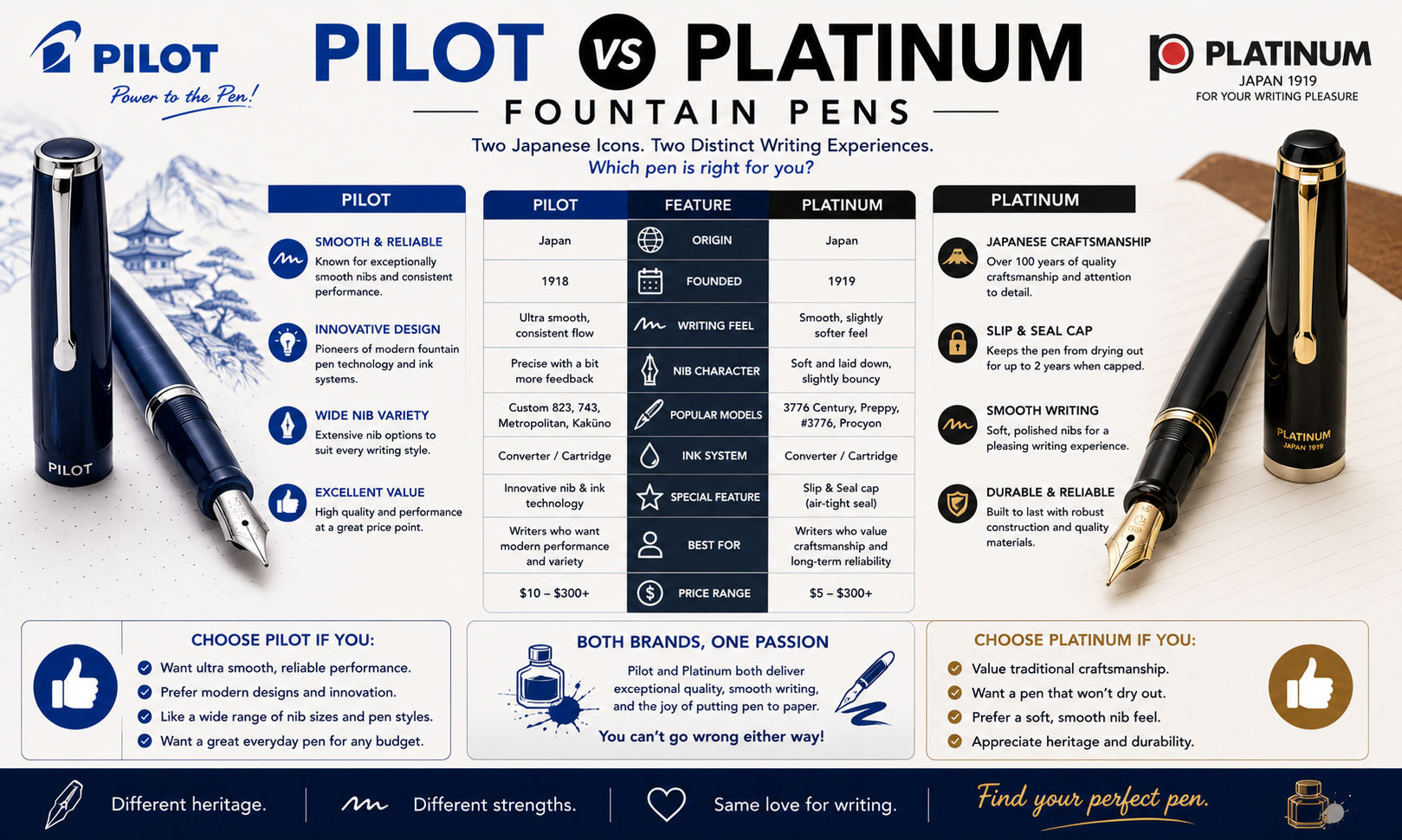 Pilot vs Platinum Fountain Pens: Which Japanese Fountain Pen Brand Is Better? image