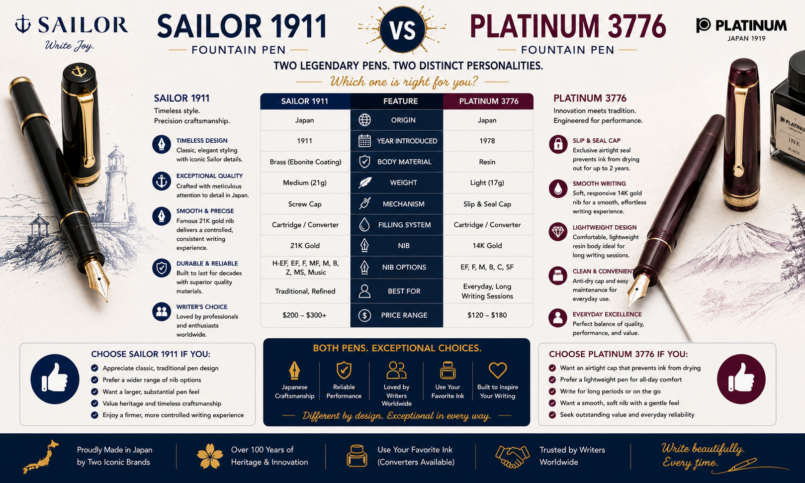 Platinum 3776 Century vs Sailor 1911 Fountain Pen: Which Japanese Gold Nib Pen Is Better? image