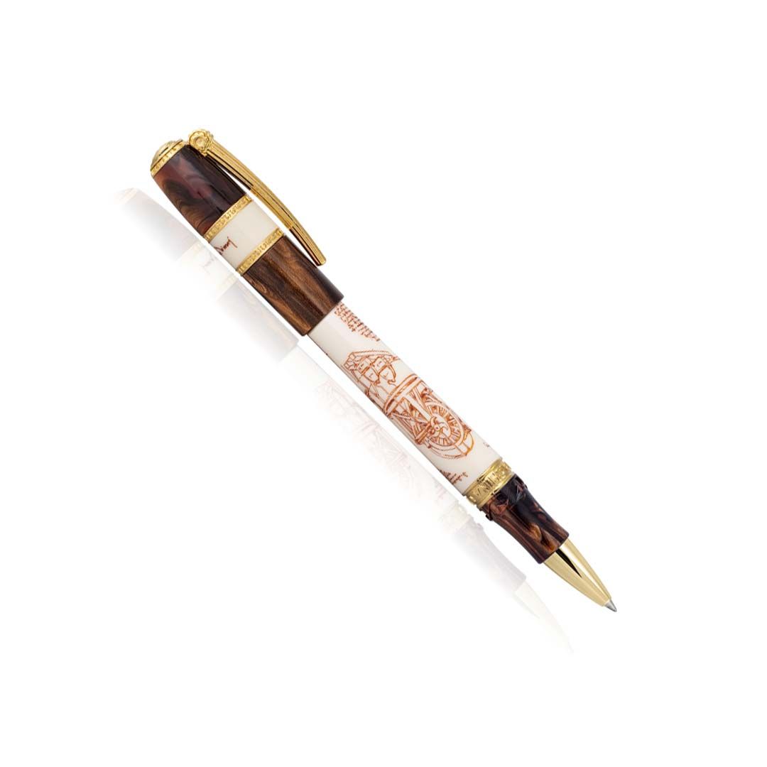 Handmade Davinci Cabernet 2024 Swirl Ballpoint Pen with Antique Bronze and Gun-Polish Plating